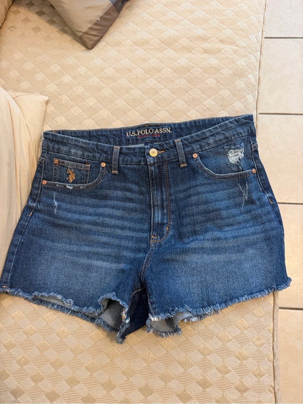 U.S. Polo Assn. Dark Blue Distressed Denim Cutoff Shorts